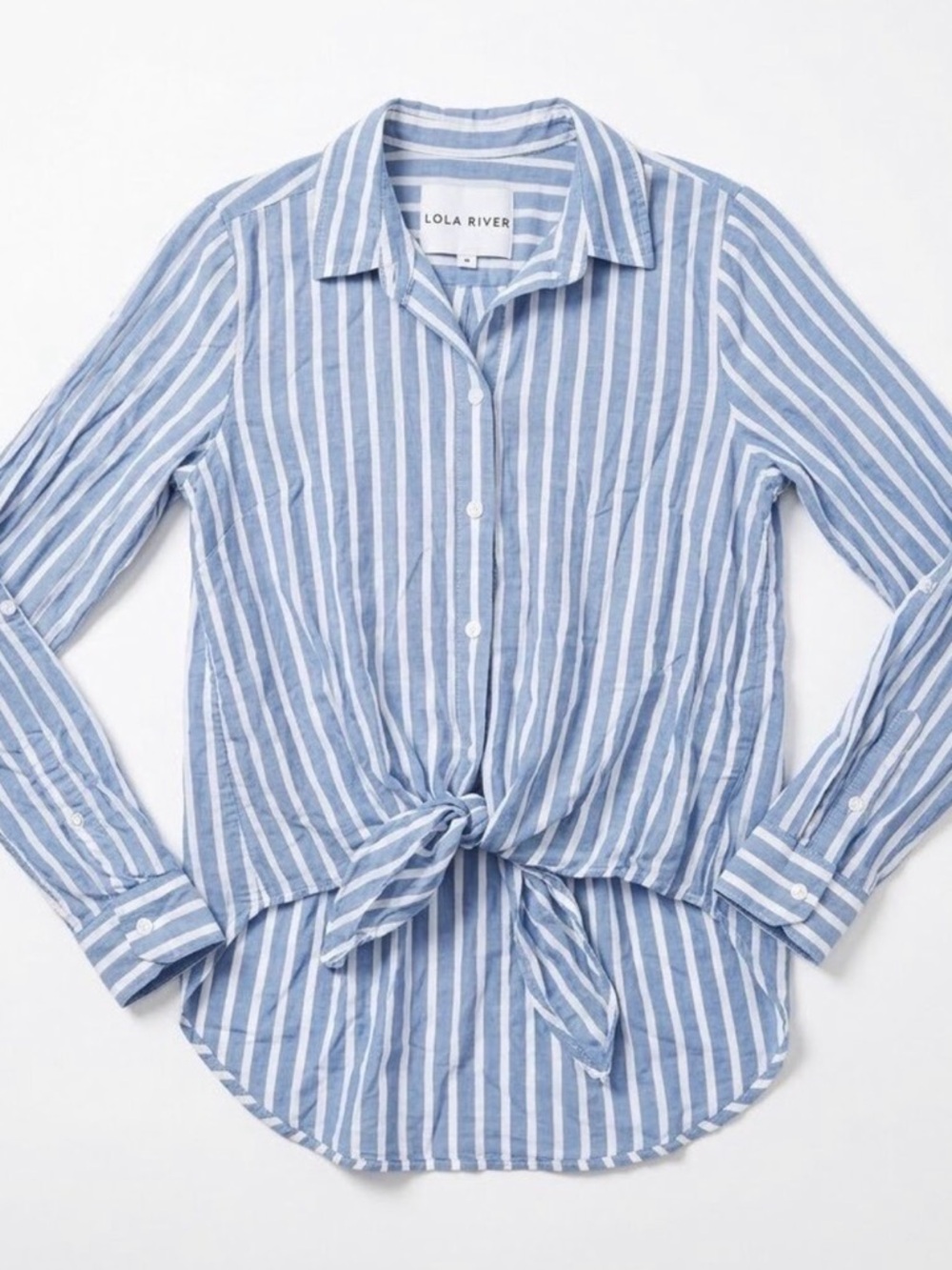 Lola River Tie Hem Striped Button Down Top ~ Size Large